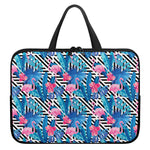 Blue Tropical And Pink Flamingo Print Laptop Sleeve With Handle
