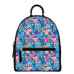 Blue Tropical And Pink Flamingo Print Leather Backpack