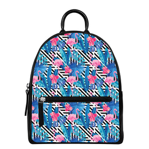 Blue Tropical And Pink Flamingo Print Leather Backpack