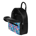 Blue Tropical And Pink Flamingo Print Leather Backpack