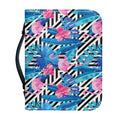 Blue Tropical And Pink Flamingo Print Leather Bible Cover