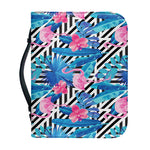 Blue Tropical And Pink Flamingo Print Leather Bible Cover