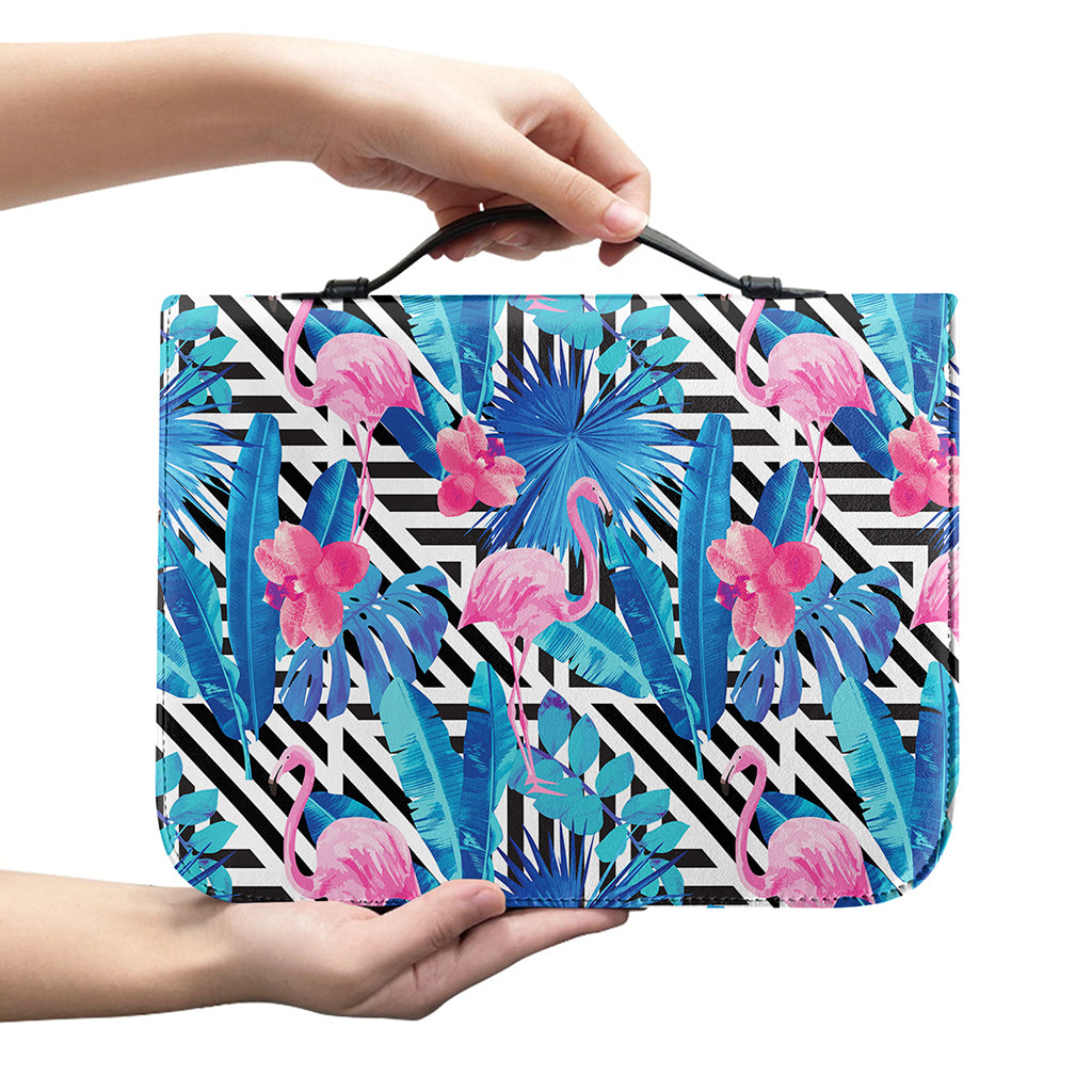 Blue Tropical And Pink Flamingo Print Leather Bible Cover
