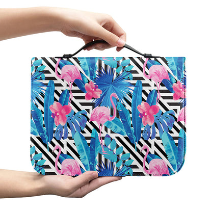 Blue Tropical And Pink Flamingo Print Leather Bible Cover