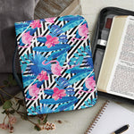 Blue Tropical And Pink Flamingo Print Leather Bible Cover