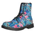 Blue Tropical And Pink Flamingo Print Lace-Up Boots