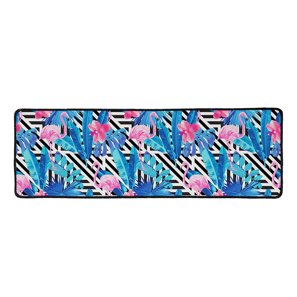 Blue Tropical And Pink Flamingo Print Long Kitchen Mat
