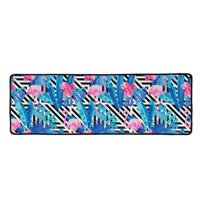 Blue Tropical And Pink Flamingo Print Long Kitchen Mat
