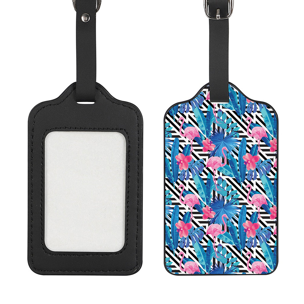 Blue Tropical And Pink Flamingo Print Luggage Tag