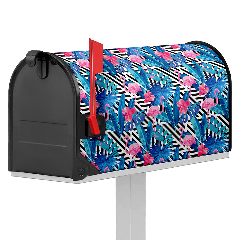 Blue Tropical And Pink Flamingo Print Mailbox Cover