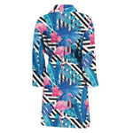 Blue Tropical And Pink Flamingo Print Men's Bathrobe