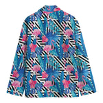 Blue Tropical And Pink Flamingo Print Men's Blazer