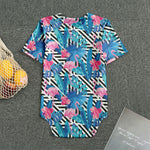 Blue Tropical And Pink Flamingo Print Men's Bodysuit