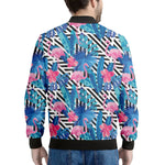 Blue Tropical And Pink Flamingo Print Men's Bomber Jacket