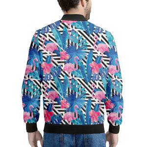 Blue Tropical And Pink Flamingo Print Men's Bomber Jacket