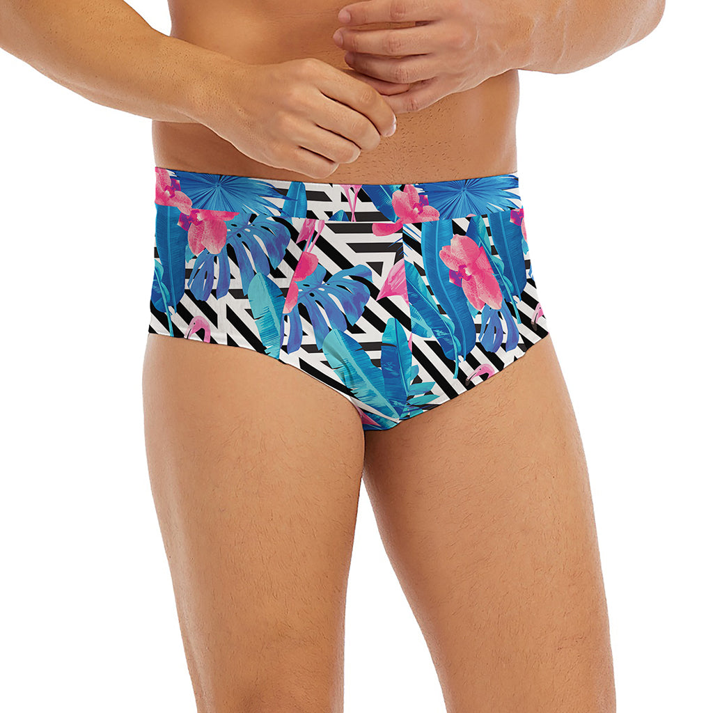 Blue Tropical And Pink Flamingo Print Men's Briefs