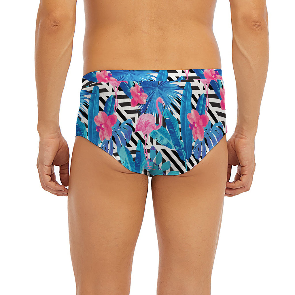 Blue Tropical And Pink Flamingo Print Men's Briefs