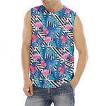 Blue Tropical And Pink Flamingo Print Men's Fitness Tank Top