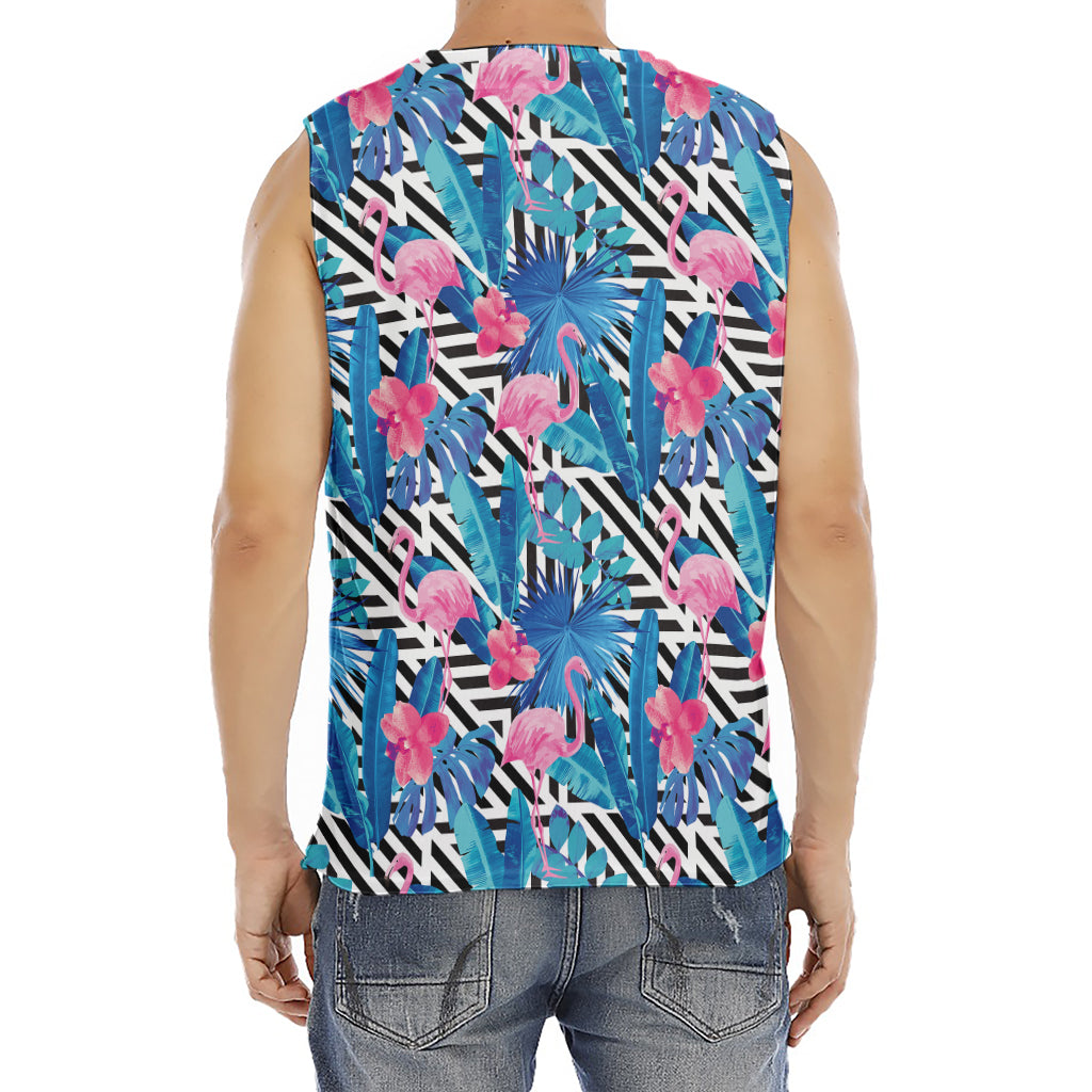 Blue Tropical And Pink Flamingo Print Men's Fitness Tank Top