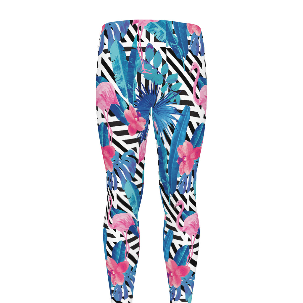 Blue Tropical And Pink Flamingo Print Men's leggings