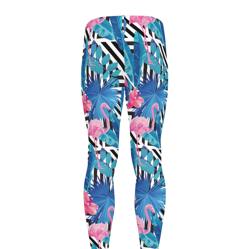 Blue Tropical And Pink Flamingo Print Men's leggings