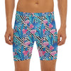 Blue Tropical And Pink Flamingo Print Men's Long Boxer Briefs