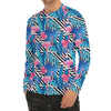 Blue Tropical And Pink Flamingo Print Men's Long Sleeve Rash Guard