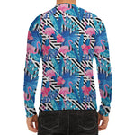 Blue Tropical And Pink Flamingo Print Men's Long Sleeve Rash Guard