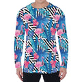 Blue Tropical And Pink Flamingo Print Men's Long Sleeve T-Shirt