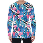 Blue Tropical And Pink Flamingo Print Men's Long Sleeve T-Shirt
