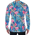 Blue Tropical And Pink Flamingo Print Men's Long Sleeve T-Shirt