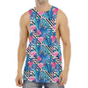 Blue Tropical And Pink Flamingo Print Men's Muscle Tank Top