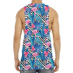 Blue Tropical And Pink Flamingo Print Men's Muscle Tank Top