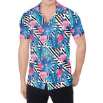 Blue Tropical And Pink Flamingo Print Men's Shirt