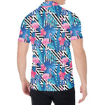 Blue Tropical And Pink Flamingo Print Men's Shirt