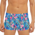 Blue Tropical And Pink Flamingo Print Men's Short Boxer Briefs