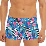 Blue Tropical And Pink Flamingo Print Men's Short Boxer Briefs