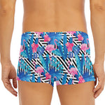 Blue Tropical And Pink Flamingo Print Men's Short Boxer Briefs
