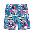 Blue Tropical And Pink Flamingo Print Men's Athletic Shorts