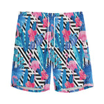 Blue Tropical And Pink Flamingo Print Men's Sports Shorts