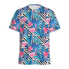 Blue Tropical And Pink Flamingo Print Men's Sports T-Shirt