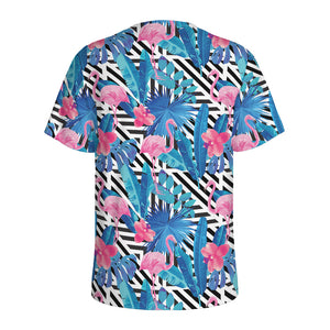 Blue Tropical And Pink Flamingo Print Men's Sports T-Shirt