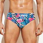 Blue Tropical And Pink Flamingo Print Men's Swim Briefs