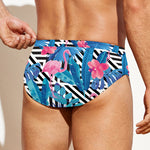 Blue Tropical And Pink Flamingo Print Men's Swim Briefs
