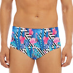 Blue Tropical And Pink Flamingo Print Men's Triangle Swim Briefs