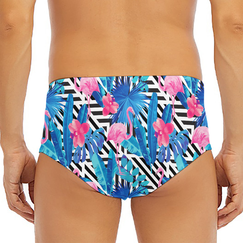 Blue Tropical And Pink Flamingo Print Men's Triangle Swim Briefs