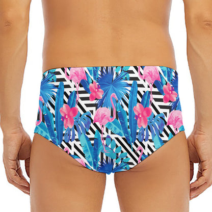 Blue Tropical And Pink Flamingo Print Men's Triangle Swim Briefs
