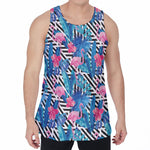 Blue Tropical And Pink Flamingo Print Men's Velvet Tank Top