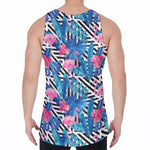 Blue Tropical And Pink Flamingo Print Men's Velvet Tank Top
