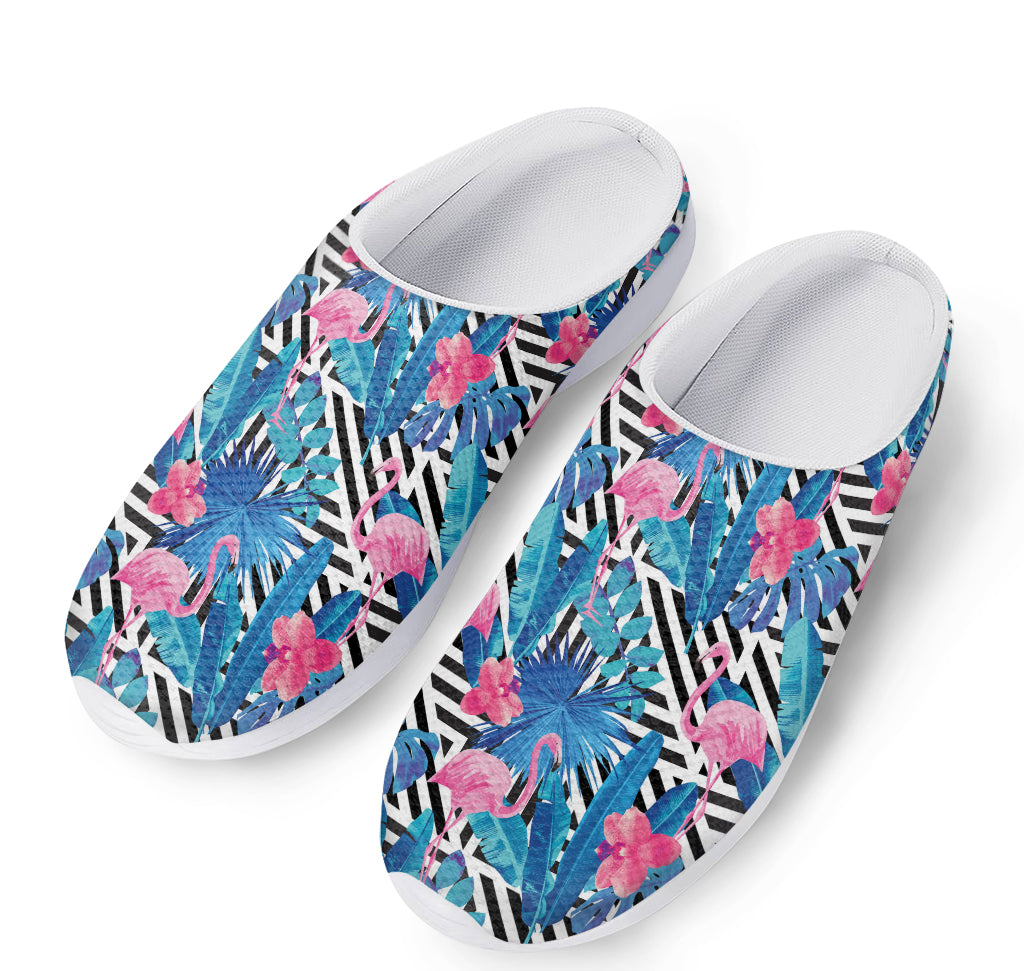 Blue Tropical And Pink Flamingo Print Mesh Casual Shoes